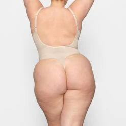 SHEER SCULPT THONG BODYSUIT | SAND -SWIM Sales Store SKIMS BODYSUIT SH LBT 0248 DC SND 0018 BK