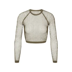 WARP KNIT COVER UP LONG SLEEVE CROPPED TOP | ARMY