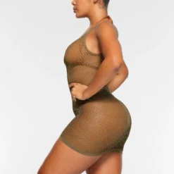 WARP KNIT COVER UP DRESS | ARMY -SWIM Sales Store SKIMS LOUNGEWEAR AP TNK 2066 OA ARM 0012 SD