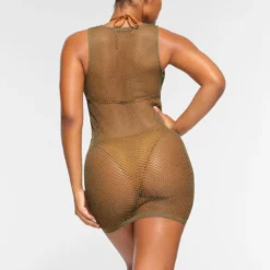 WARP KNIT COVER UP DRESS | ARMY -SWIM Sales Store SKIMS LOUNGEWEAR AP TNK 2066 OA ARM 0022 BK