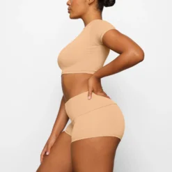 COVER UP FOLD OVER SHORT | OCHRE -SWIM Sales Store SKIMS LOUNGEWEAR CU SHO 2853 CA OCH 0007 SD