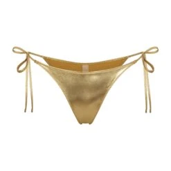 METALLIC SWIM SKIMPY TIE BOTTOM | GOLD