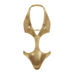 METALLIC SWIM HALTER MONOKINI | GOLD