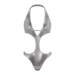 METALLIC SWIM HALTER MONOKINI | NICKEL