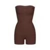 SEAMLESS SCULPT STRAPLESS SHORTIE BODYSUIT | COCOA