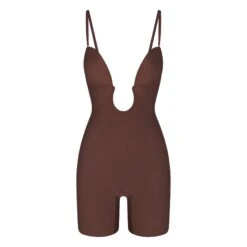 DEEP PLUNGE SHAPEWEAR MID THIGH BODYSUIT | COCOA -SWIM Sales Store SKIMS SHAPEWEAR BD MDT 2960 COA STRAPS