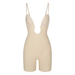 DEEP PLUNGE SHAPEWEAR MID THIGH BODYSUIT | SAND -SWIM Sales Store SKIMS SHAPEWEAR BD MDT 2960 SND STRAPS
