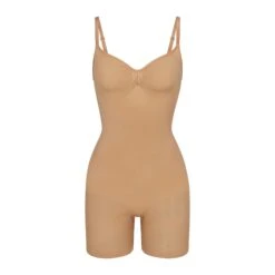 SEAMLESS SCULPT MID THIGH BODYSUIT | OCHRE