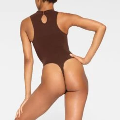SEAMLESS SCULPT HIGH NECK THONG BODYSUIT | COCOA -SWIM Sales Store SKIMS SHAPEWEAR BD THG 2905 JA COA 0020 BK