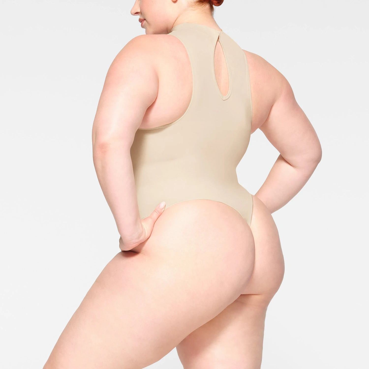 SEAMLESS SCULPT HIGH NECK THONG BODYSUIT | SAND 3 SEAMLESS SCULPT HIGH NECK THONG BODYSUIT | SAND - Image 3
