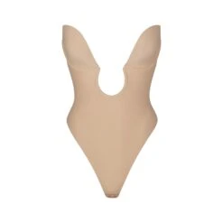 DEEP PLUNGE SHAPEWEAR BODYSUIT | CLAY