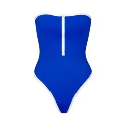ZIP-UP SWIM STRAPLESS ONE PIECE | COBALT