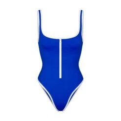 ZIP-UP SWIM SCOOP NECK ONE PIECE | COBALT