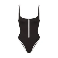 ZIP-UP SWIM SCOOP NECK ONE PIECE | ONYX