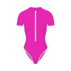 ZIP-UP SWIM MOCK NECK ONE PIECE | HIBISCUS