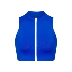 ZIP-UP SWIM MOCK NECK TOP | COBALT