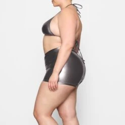 METALLIC SWIM V-WAIST SHORT | CARBON -SWIM Sales Store SKIMS SWIM BO SHO 2805 DC CBN 0011