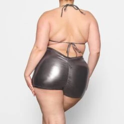 METALLIC SWIM V-WAIST SHORT | CARBON -SWIM Sales Store SKIMS SWIM BO SHO 2805 DC CBN 0018