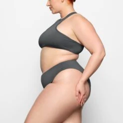 SWIM HIGH NECK RACER TOP | GUNMETAL -SWIM Sales Store SKIMS SWIM BT HNK 2786 CC GUN 0009 SD