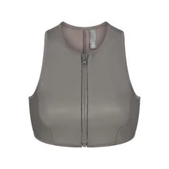 RUBBERIZED SCUBA SWIM HIGH NECK BIKINI TOP | GREY CHALK