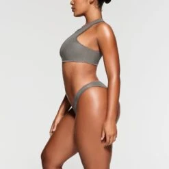 RUBBERIZED SCUBA SWIM HIGH NECK BIKINI TOP | GREY CHALK -SWIM Sales Store SKIMS SWIM BT HNK 3160 NA GCK 010