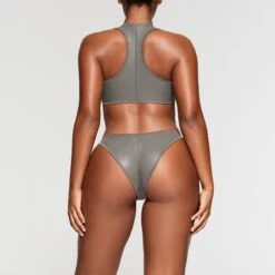 RUBBERIZED SCUBA SWIM HIGH NECK BIKINI TOP | GREY CHALK -SWIM Sales Store SKIMS SWIM BT HNK 3160 NA GCK 017