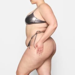 METALLIC SWIM MICRO SCOOP BIKINI TOP | CARBON -SWIM Sales Store SKIMS SWIM BT SCP 2802 DC CBN 0014