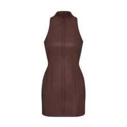 RUBBERIZED SCUBA SWIM MOCK NECK DRESS | COCOA