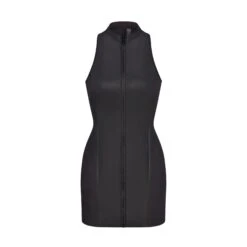 RUBBERIZED SCUBA SWIM MOCK NECK DRESS | ONYX
