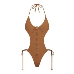 SWIM LACE UP MONOKINI | ALMOND