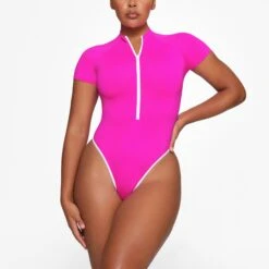 ZIP-UP SWIM MOCK NECK ONE PIECE | HIBISCUS -SWIM Sales Store SKIMS SWIM OP BRF 3027 HA HIB 0005 FR