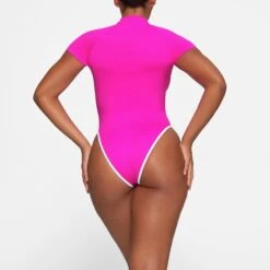 ZIP-UP SWIM MOCK NECK ONE PIECE | HIBISCUS -SWIM Sales Store SKIMS SWIM OP BRF 3027 HA HIB 0018 BK