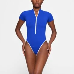 ZIP-UP SWIM MOCK NECK ONE PIECE | COBALT -SWIM Sales Store SKIMS SWIM OP BRF 3027 HB COB 0002 FR