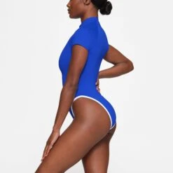 ZIP-UP SWIM MOCK NECK ONE PIECE | COBALT -SWIM Sales Store SKIMS SWIM OP BRF 3027 HB COB 0013 SD
