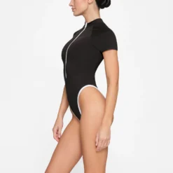 ZIP-UP SWIM MOCK NECK ONE PIECE | ONYX -SWIM Sales Store SKIMS SWIM OP BRF 3027 HD ONX 0015 SD