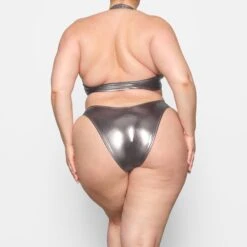 METALLIC SWIM HALTER MONOKINI | CARBON -SWIM Sales Store SKIMS SWIM OP CKY 2807 DC CBN 0065