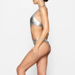 METALLIC SWIM HALTER MONOKINI | NICKEL -SWIM Sales Store SKIMS SWIM OP CKY 2807 DD NIC 0010