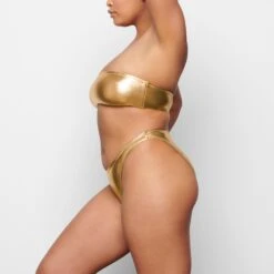 METALLIC SWIM DIPPED MID WAIST BOTTOMS | GOLD -SWIM Sales Store SKIMS SWIM SW BKN 0032 QA GOL 0009 SD