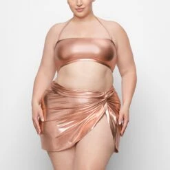 METALLIC SWIM BANDEAU BIKINI TOP | CHAMPAGNE -SWIM Sales Store SKIMS SWIM SW BND 0025 QC CHP 0004 FR