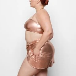 METALLIC SWIM BANDEAU BIKINI TOP | CHAMPAGNE -SWIM Sales Store SKIMS SWIM SW BND 0025 QC CHP 0006 SD