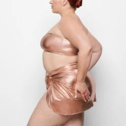 METALLIC SWIM BANDEAU BIKINI TOP | CHAMPAGNE -SWIM Sales Store SKIMS SWIM SW BND 0025 QC CHP 0019 SD