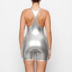 METALLIC SWIM CYCLE SUIT | NICKEL -SWIM Sales Store SKIMS SWIM SW BSS 0041 QD NIC 0008 BK