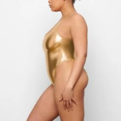 METALLIC SWIM HIGH CUT ONE PIECE | GOLD -SWIM Sales Store SKIMS SWIM SW HICO 0035 QA GOL 0006 SD
