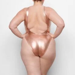 METALLIC SWIM HIGH CUT ONE PIECE | CHAMPAGNE -SWIM Sales Store SKIMS SWIM SW HICO 0035 QC CHP 0011 BK