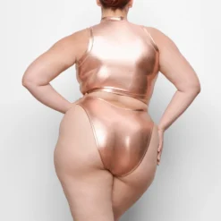 METALLIC SWIM MOCK NECK TANK | CHAMPAGNE -SWIM Sales Store SKIMS SWIM SW MCK 0028 QC CHP 0012 BK