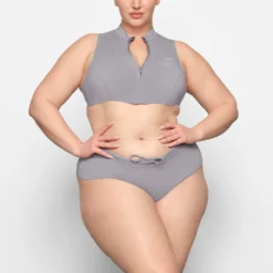 SKIMS SPORT SWIM MOCK NECK TOP | CHROME -SWIM Sales Store SKIMS SWIM SW MCK 0068 AC CHM 0003 FR