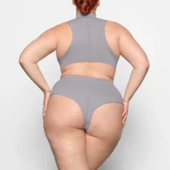 SKIMS SPORT SWIM MOCK NECK TOP | CHROME -SWIM Sales Store SKIMS SWIM SW MCK 0068 AC CHM 0011 BK