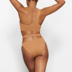 SWIM ONE SHOULDER MONOKINI | ALMOND -SWIM Sales Store SKIMS SWIM SW MKN 0014 MM ALM BK