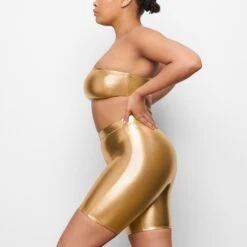 METALLIC SWIM MID WAIST SHORT | GOLD -SWIM Sales Store SKIMS SWIM SW MWS 0033 QA GOL 0008 SD
