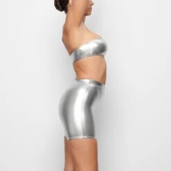 METALLIC SWIM MID WAIST SHORT | NICKEL -SWIM Sales Store SKIMS SWIM SW MWS 0033 QD NIC 0007 SD